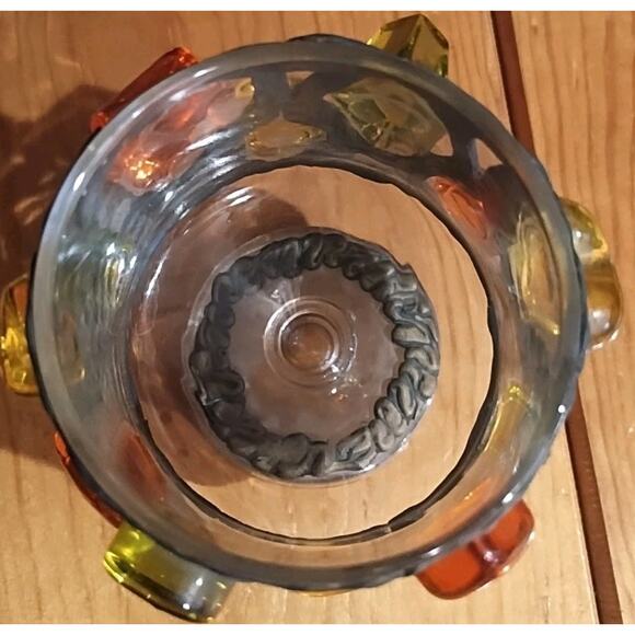 Vintage Stained glass Bead Votive Candle Holder 70s orange yellow green goblet - Picture 6 of 7